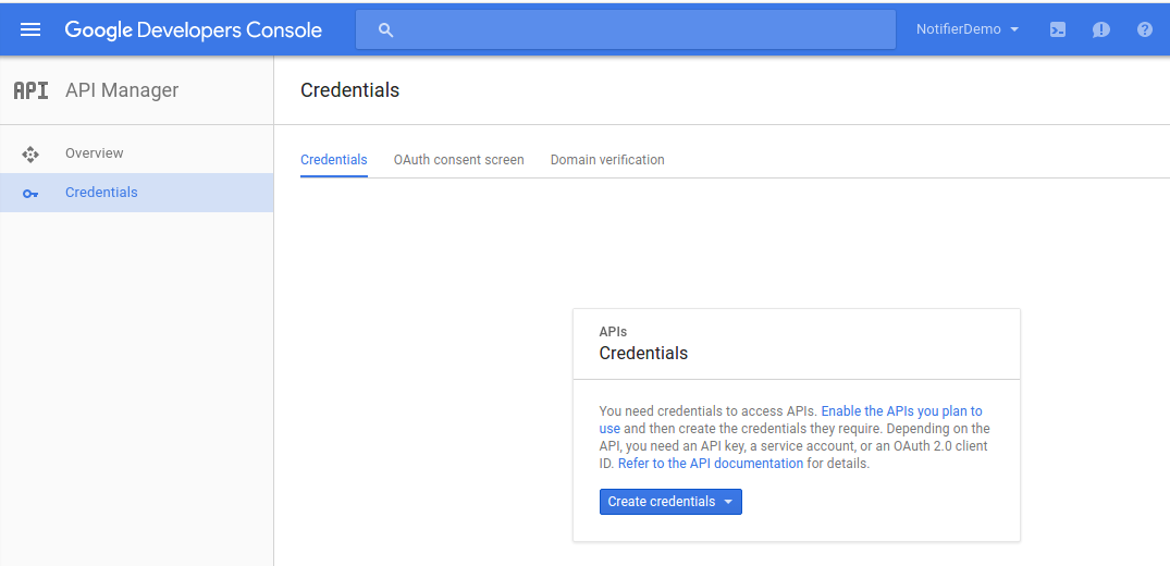 Credentials tab