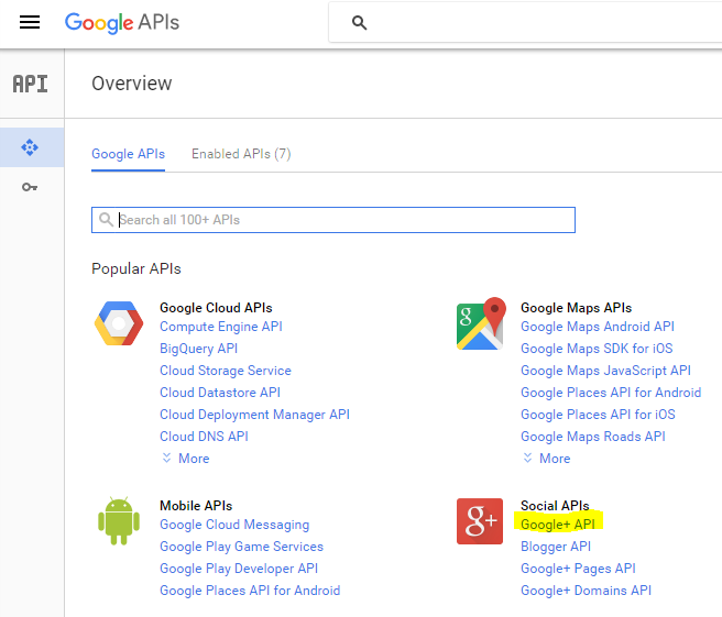 Enabling Google+ API