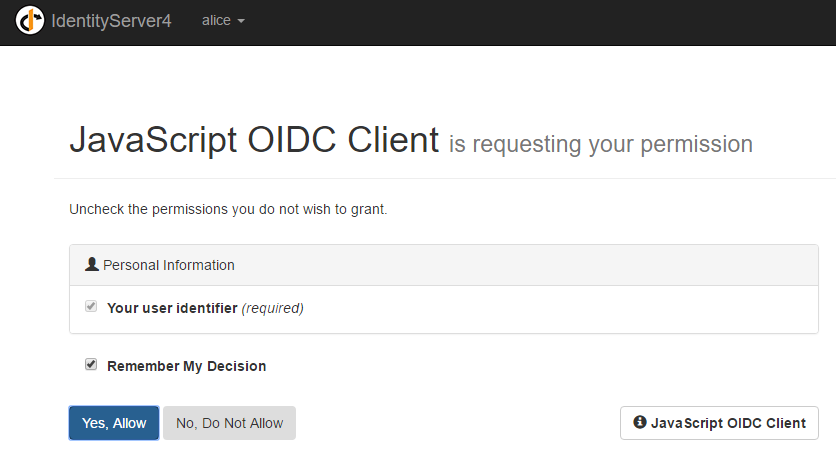OIDC Client is requesting your permission
